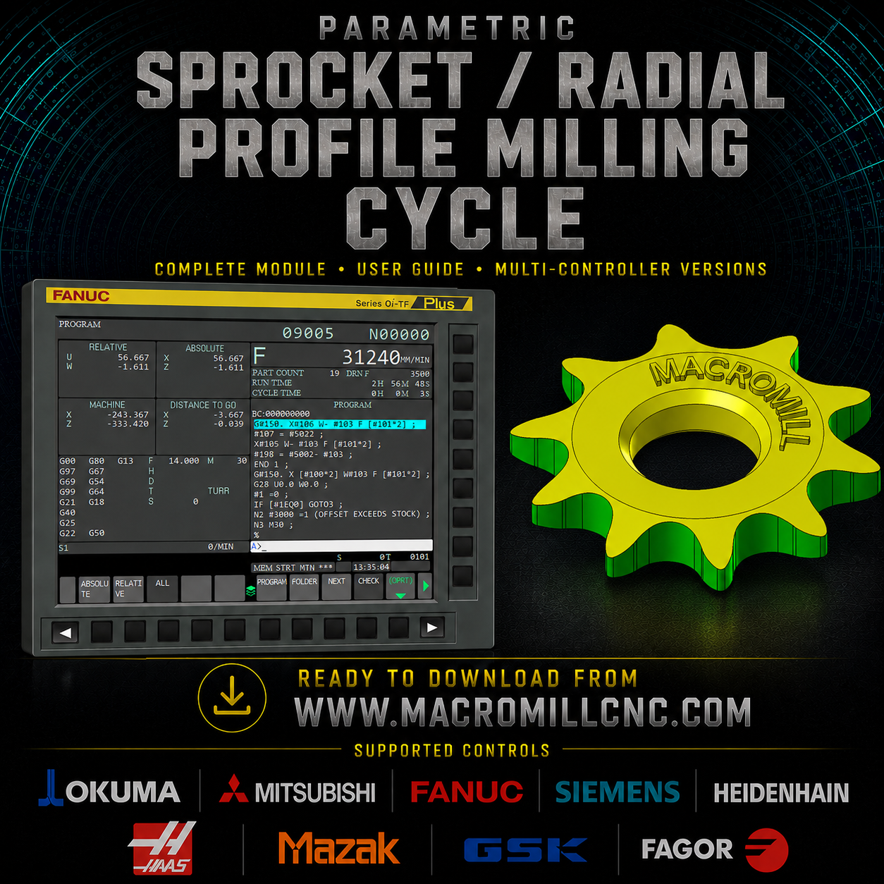 Parametric Sprocket Profile Milling Cycle