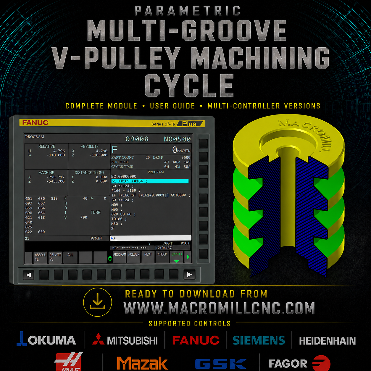 Parametric Multi-Groove V-Pulley Machining Cycle